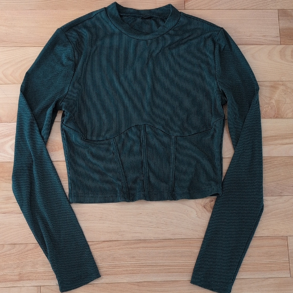 Long Sleeve Ribbed Top - Green